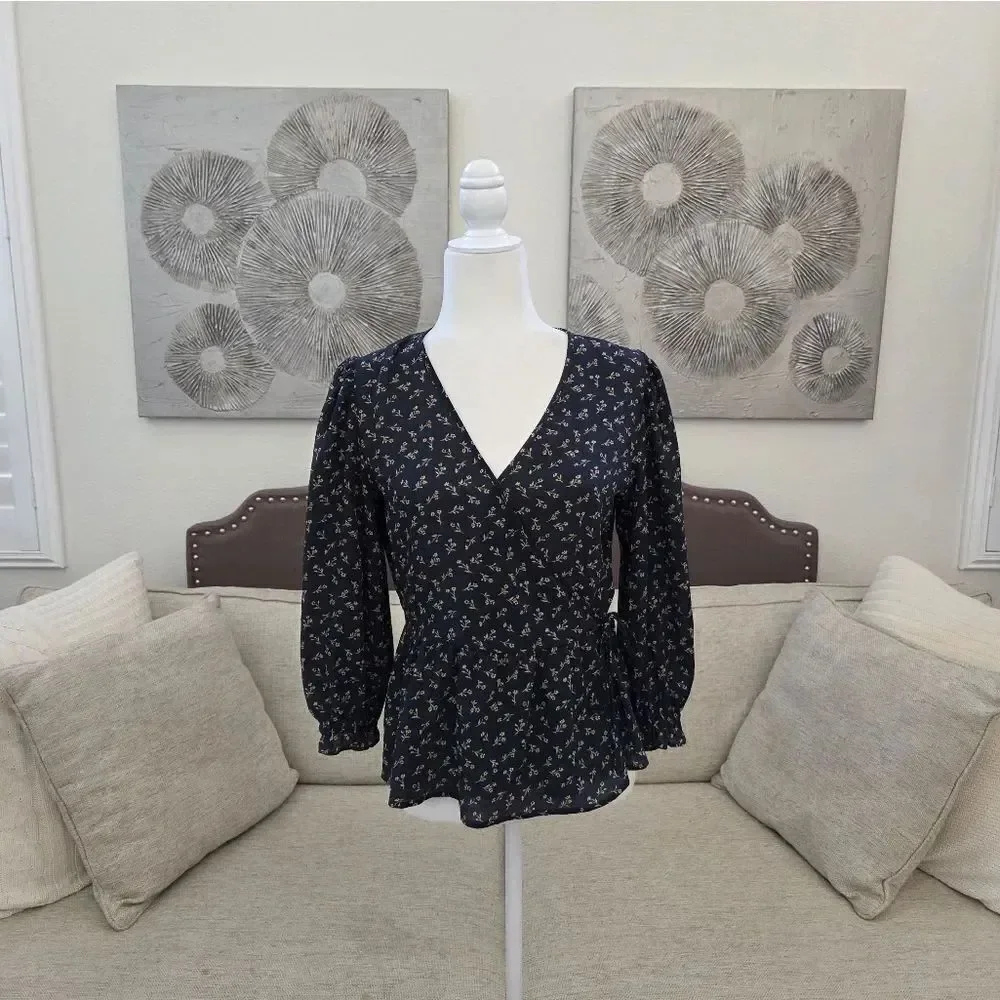 🦋MADEWELL🦋 Puff-Sleeve Peplum Wrap Top in Spring Fling - [Size Small]